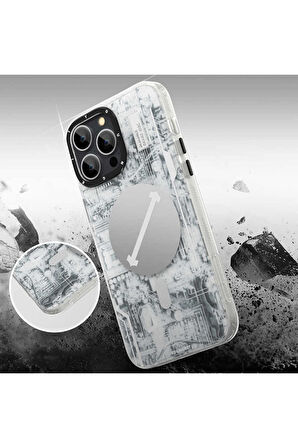 YoungKit iPhone 15 Pro Uyumlu Kılıf Magsafe Şarj Özellikli Youngkit Technology Serisi Kapak Beyaz