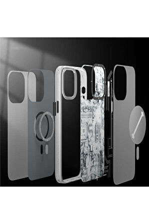 YoungKit iPhone 15 Pro Uyumlu Kılıf Magsafe Şarj Özellikli Youngkit Technology Serisi Kapak Beyaz