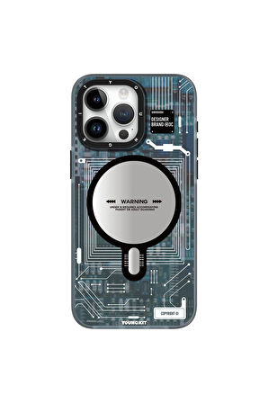 YoungKit iPhone 15 Pro Uyumlu Kılıf Magsafe Şarj Özellikli Youngkit Technology Serisi Kapak Mavi