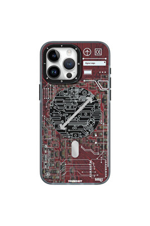 YoungKit iPhone 15 Pro Uyumlu Kılıf Magsafe Şarj Özellikli Youngkit Technology Serisi Kapak Kırmızı
