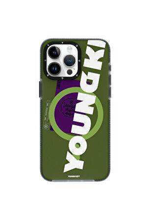 YoungKit iPhone 15 Pro Max Uyumlu Kılıf Magsafe Şarj Özellikli Youngkit Binfen Serisi Yazı Temalı Kapak Yeşil