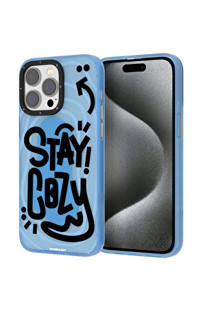 YoungKit iPhone 15 Pro Max Uyumlu Kılıf Magsafe Şarj Özellikli Youngkit Happy Hearth Serisi Kapak Mavi