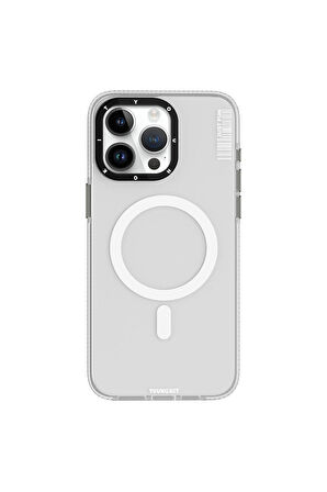 YoungKit iPhone 15 Pro Uyumlu Kılıf Magsafe Şarj Özellikli Youngkit Crystal Color Serisi Kapak Beyaz