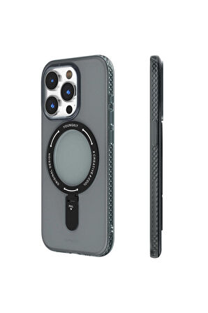 YoungKit iPhone 15 Pro Uyumlu Kılıf Magsafe Şarj Özellikli Youngkit Rock Serisi Kapak Siyah