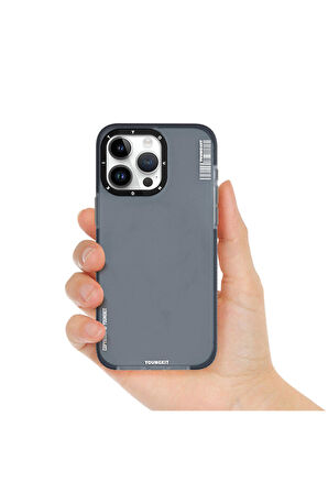 YoungKit iPhone 15 Uyumlu Kılıf Buzlu Mat Tasarım Youngkit Colored Sand Serisi Kapak Siyah