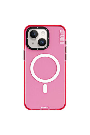 YoungKit iPhone 15 Uyumlu Kılıf Magsafe Şarj Özellikli Youngkit Crystal Color Serisi Kapak Pembe