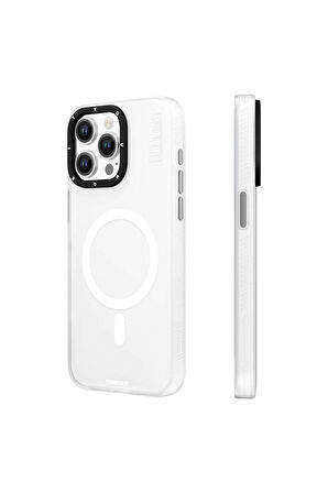 YoungKit iPhone 15 Pro Max Uyumlu Kılıf Magsafe Şarj Özellikli Youngkit Hidden Sand Serisi Kapak Beyaz