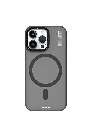 YoungKit iPhone 15 Pro Max Uyumlu Kılıf Magsafe Şarj Özellikli Youngkit Hidden Sand Serisi Kapak Gri