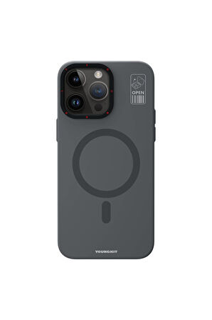 YoungKit iPhone 15 Pro Uyumlu Kılıf Magsafe Şarj Özellikli Standlı Youngkit Hermit Bracket Serisi Kapak Gri