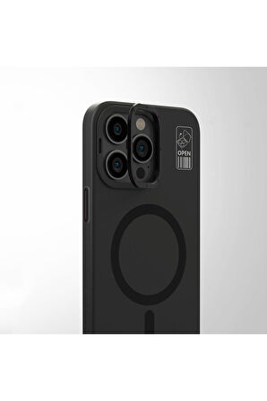 YoungKit iPhone 15 Uyumlu Kılıf Magsafe Şarj Özellikli Standlı Youngkit Hermit Bracket Serisi Kapak Siyah