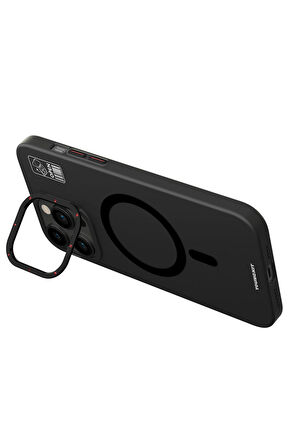 YoungKit iPhone 15 Uyumlu Kılıf Magsafe Şarj Özellikli Standlı Youngkit Hermit Bracket Serisi Kapak Siyah
