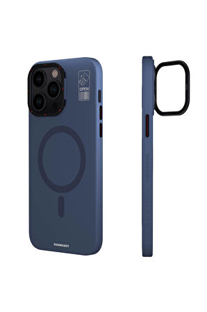 YoungKit iPhone 15 Pro Max Uyumlu Kılıf Magsafe Şarj Özellikli Standlı Youngkit Hermit Bracket Kapak Mavi