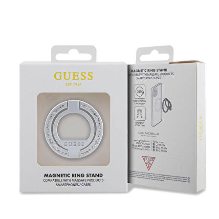 Telefon Arkası Stand Guess Orjinal Lisanslı Magsafe Şarj Özellikli Taşlı Yüzüklü Magnetik Stand