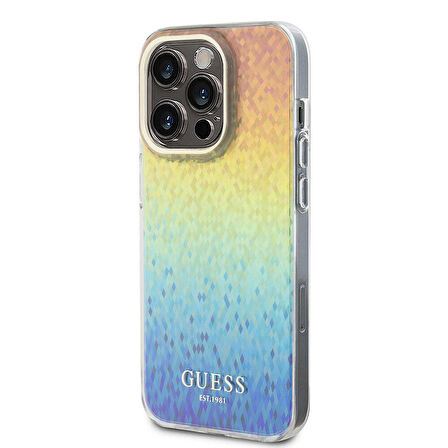 iPhone 15 Pro Uyumlu Kılıf Guess Orjinal Lisanslı Yazı Logolu Mirror Disco Kapak Colorful