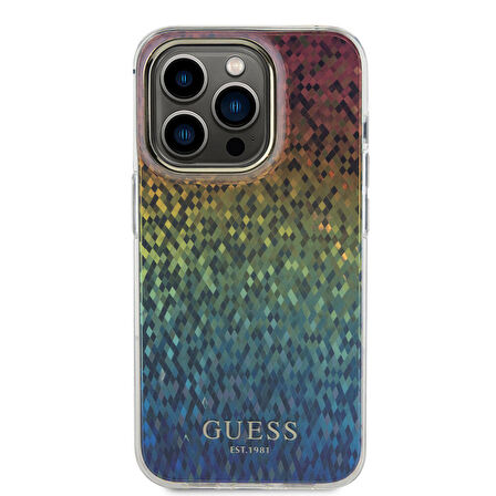iPhone 15 Pro Uyumlu Kılıf Guess Orjinal Lisanslı Yazı Logolu Mirror Disco Kapak Colorful