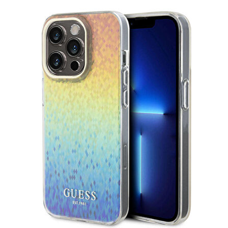 iPhone 15 Pro Max Uyumlu Kılıf Guess Orjinal Lisanslı Yazı Logolu Mirror Disco Kapak Colorful
