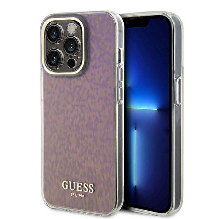 iPhone 15 Pro Uyumlu Kılıf Guess Orjinal Lisanslı Yazı Logolu Mirror Disco Kapak Pembe