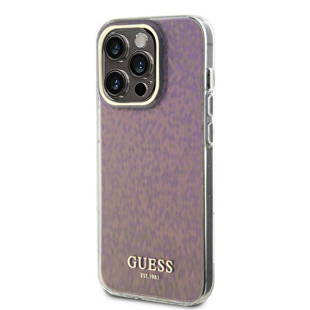 iPhone 15 Pro Uyumlu Kılıf Guess Orjinal Lisanslı Yazı Logolu Mirror Disco Kapak Pembe