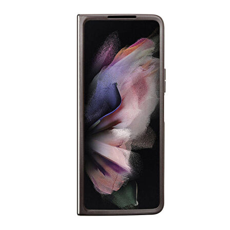 Galaxy Z Fold 5 Kılıf Guess Orjinal Lisanslı PU Deri Taşlı Üçgen Logo 4G Desenli Strass Kahverengi