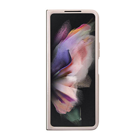 Galaxy Z Fold 5 Uyumlu Kılıf Guess Orjinal Lisanslı PU Deri Taşlı Üçgen Logo 4G Desenli Strass Pembe