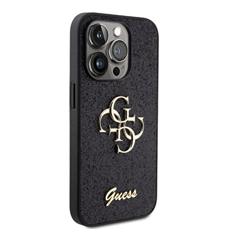 iPhone 15 Pro Max Uyumlu Kılıf Guess Orjinal Lisanslı 4G Büyük Metal Logolu Glitter Kapak Siyah