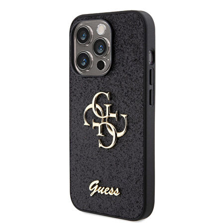 iPhone 15 Pro Max Uyumlu Kılıf Guess Orjinal Lisanslı 4G Büyük Metal Logolu Glitter Kapak Siyah
