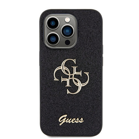 iPhone 15 Pro Max Uyumlu Kılıf Guess Orjinal Lisanslı 4G Büyük Metal Logolu Glitter Kapak Siyah