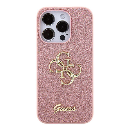 iPhone 15 Pro Max Uyumlu Kılıf Guess Orjinal Lisanslı 4G Büyük Metal Logolu Glitter Kapak Pembe
