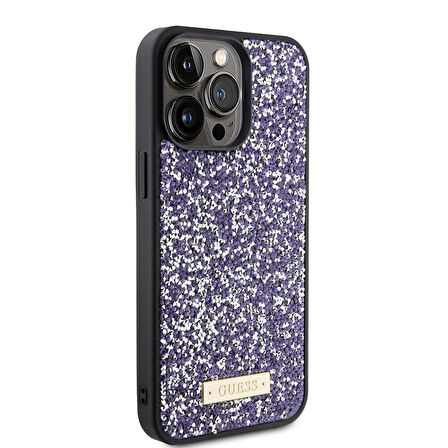 iPhone 15 Pro Max Uyumlu Kılıf Guess Orjinal Lisanslı Taşlı Arka Yüzey Metal Yazı Logolu Pembe Açık