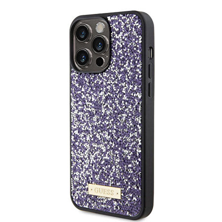 iPhone 15 Pro Max Uyumlu Kılıf Guess Orjinal Lisanslı Taşlı Arka Yüzey Metal Yazı Logolu Pembe Açık