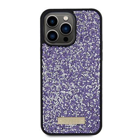 iPhone 15 Pro Max Uyumlu Kılıf Guess Orjinal Lisanslı Taşlı Arka Yüzey Metal Yazı Logolu Pembe Açık