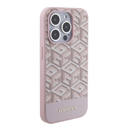 iPhone 15 Pro Max Uyumlu Kılıf Guess Orjinal Lisans Magsafe Şarj Özellik Yazı Logo GCube Desen Pembe