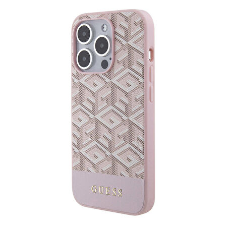 iPhone 15 Pro Max Uyumlu Kılıf Guess Orjinal Lisans Magsafe Şarj Özellik Yazı Logo GCube Desen Pembe