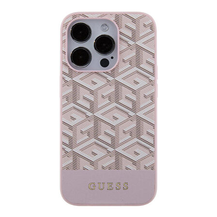 iPhone 15 Pro Max Uyumlu Kılıf Guess Orjinal Lisans Magsafe Şarj Özellik Yazı Logo GCube Desen Pembe