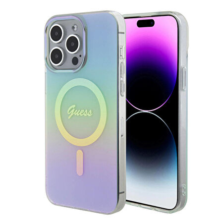 iPhone 15 Pro Max Uyumlu Kılıf Guess Orjinal Lisans Magsafe Şarj Özellik Yazı Logo Iridescent Turkua