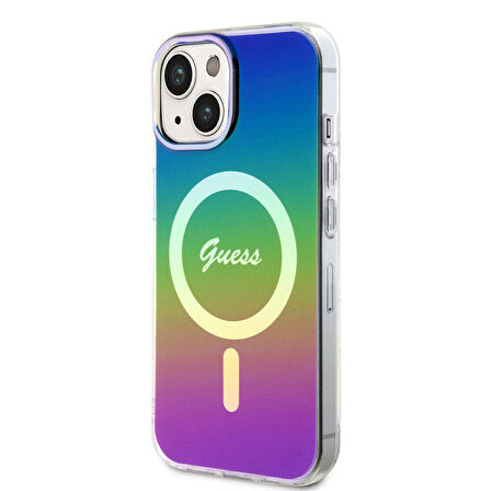 iPhone 15 Plus Uyumlu Kılıf Guess Orjinal Lisanslı Magsafe Şarj Özellik Yazı Logolu Iridescent Siyah