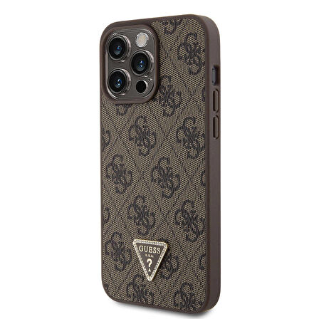 iPhone 15 Pro Max Kılıf Guess Lisanslı PU Deri Askılı Taşlı 4G Desenli Strass Crossbody Kahverengi