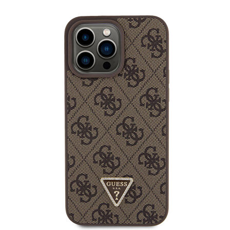 iPhone 15 Pro Max Kılıf Guess Lisanslı PU Deri Askılı Taşlı 4G Desenli Strass Crossbody Kahverengi
