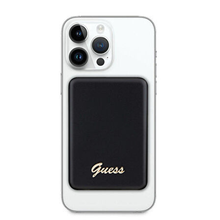 Guess Orjinal Lisanslı Magsafe Şarj Özellikli Metal Yazı Logolu Powerbank 3000mAh 5W Siyah