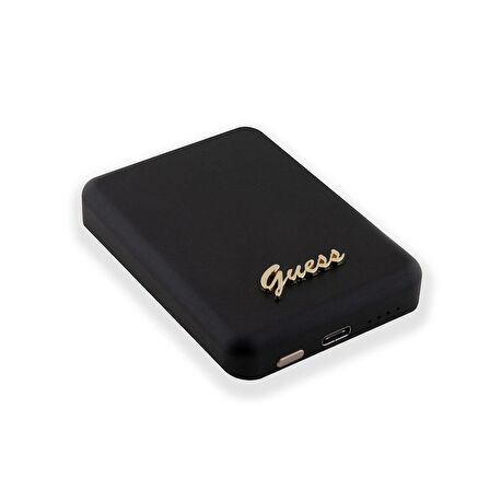 Guess Orjinal Lisanslı Magsafe Şarj Özellikli Metal Yazı Logolu Powerbank 3000mAh 5W Siyah