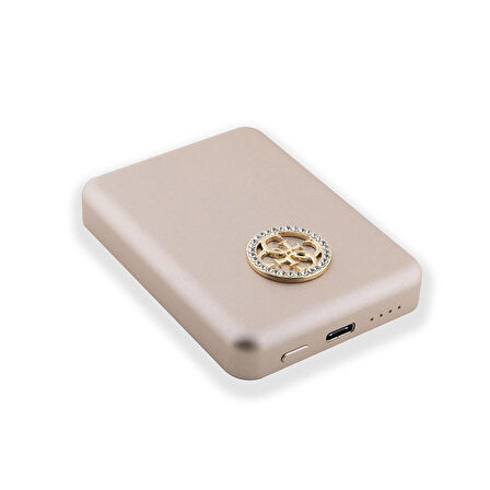 Guess Orjinal Lisanslı Magsafe Şarj Özellikli Taşlı 4G Logolu Powerbank 3000mAh 5W Gold