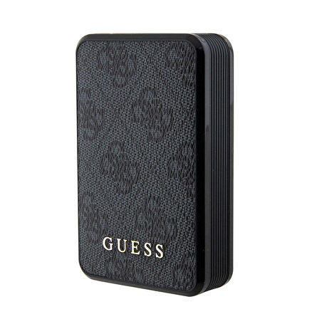 Powerbank Guess Orjinal Lisanslı Dijital Led Göstergeli PU Deri 4G Metal 10000mAh 18W Siyah