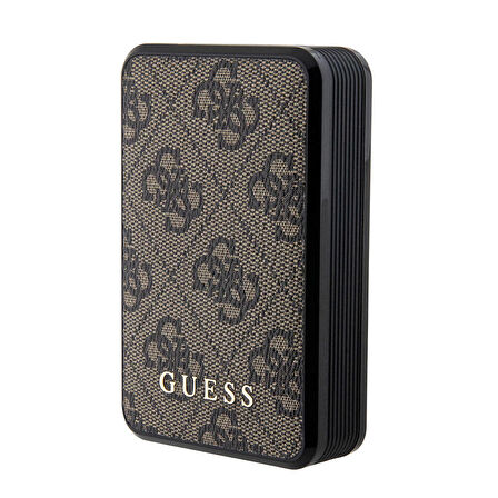 Powerbank Guess Orjinal Lisanslı Dijital Led Göstergeli PU Deri 4G Metal 10000mAh 18W Kahverengi