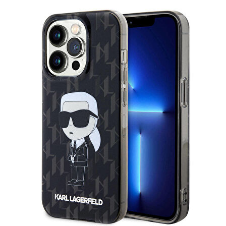 iPhone 15 Pro Uyumlu Kılıf Karl Lagerfeld IML İkonik Monogram Orjinal Lisanslı Kapak Siyah