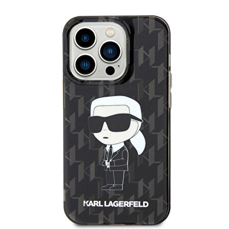 iPhone 15 Pro Uyumlu Kılıf Karl Lagerfeld IML İkonik Monogram Orjinal Lisanslı Kapak Siyah