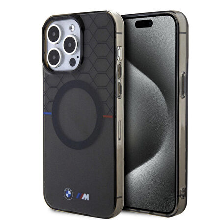 iPhone 15 Pro Max Uyumlu Kılıf BMW Magsafe Şarj Özellikli Transparan M Dizayn Orjinal Lisanslı Gri