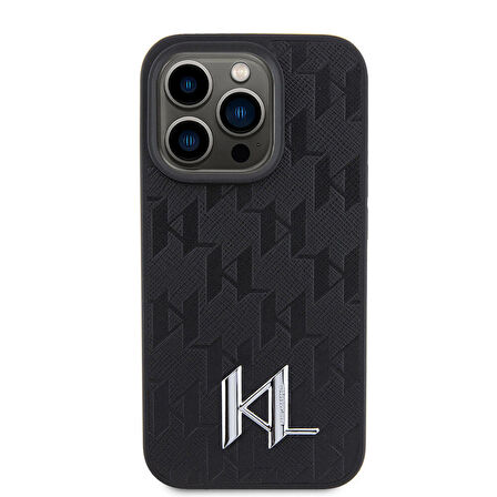 iPhone 15 Pro Max Uyumlu Kılıf Karl Lagerfeld Hot Stamp K&L Metal Logo Orjinal Lisanslı Kapak Siyah