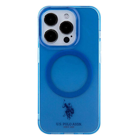 iPhone 15 Pro Max Kılıf U.S. Polo Assn. Orjinal Lisanslı Magsafe Şarjlı Transparan Tasarım Mavi