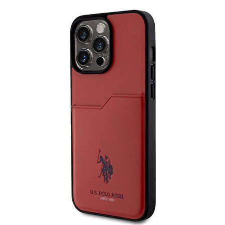 iPhone 15 Pro Max Kılıf U.S. Polo Assn. Orjinal Lisanslı Baskı Logolu PU Kartlıklı Kapak Kırmızı