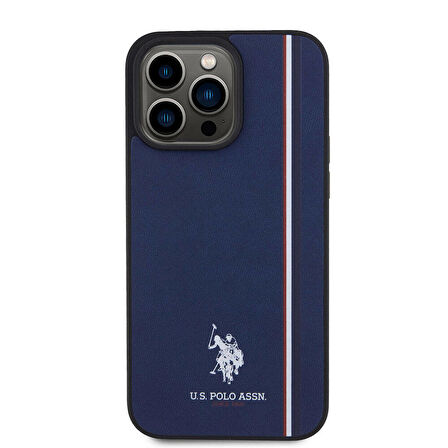 iPhone 15 Pro Max Kılıf U.S. Polo Assn. Orjinal Lisanslı Üç Renk Şerit Tasarımlı Baskı Logo Lacivert